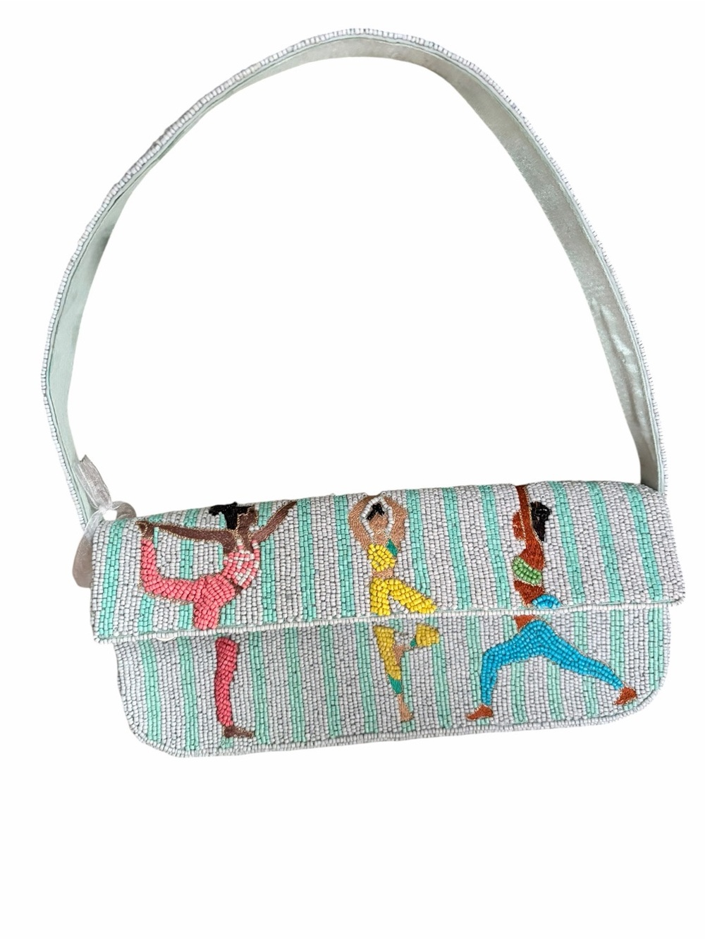 Made in India Beaded Yoga Pose Shoulder Bag - White & Multicolor